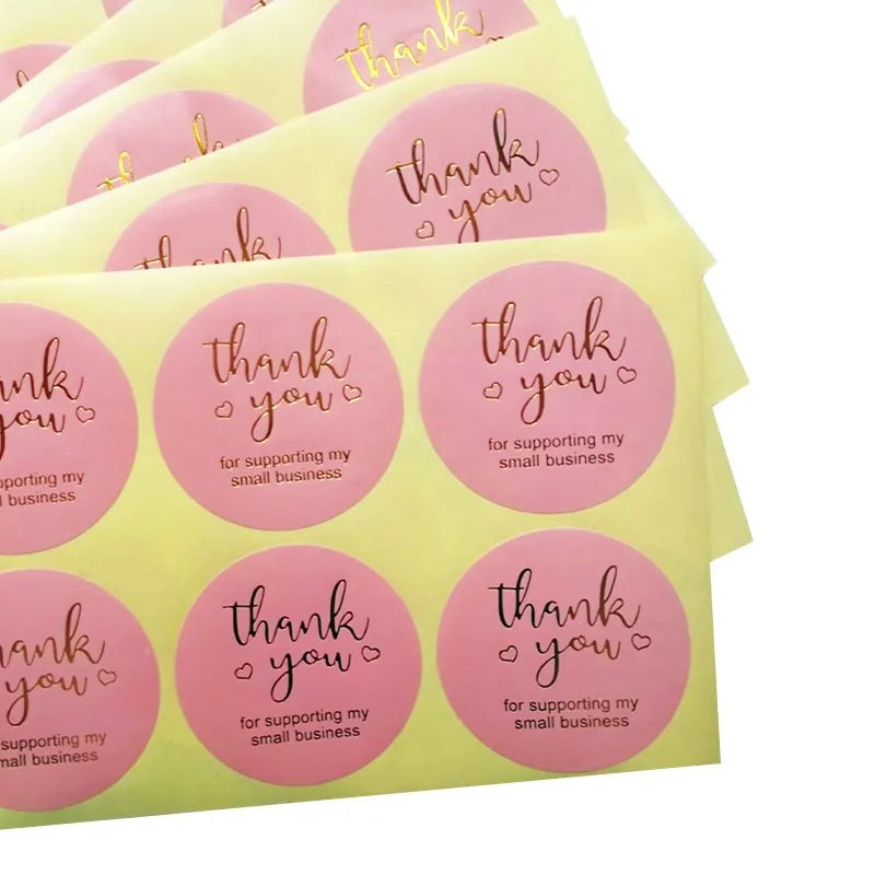60pcs 2inch Golden Thank You Bronzing Stickers round Pink Stickers Labels Mailing Supplies Festival paper large size