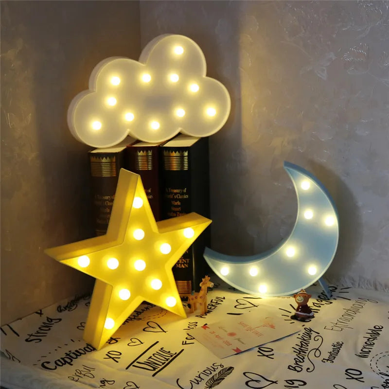 Lovely Star Cloud Moon Led 3D Night Lights Kids Bedroom Bedside Desk Light For Baby Children Room Wall Lamp Christmas Gift Toy