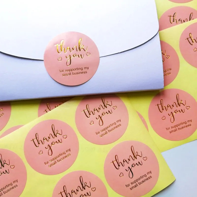 60pcs 2inch Golden Thank You Bronzing Stickers round Pink Stickers Labels Mailing Supplies Festival paper large size