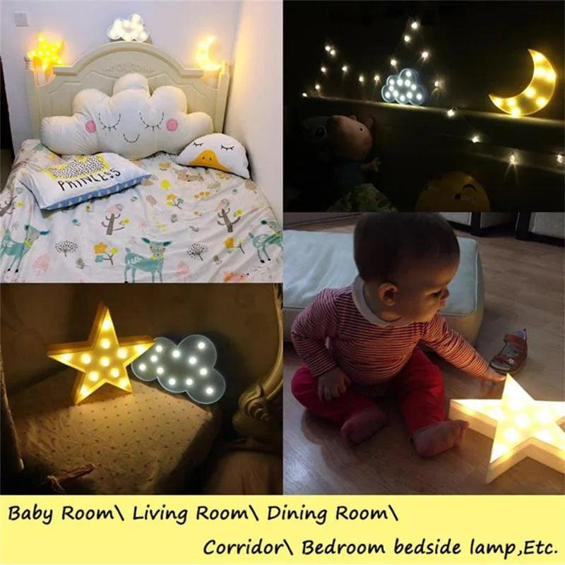 Lovely Star Cloud Moon Led 3D Night Lights Kids Bedroom Bedside Desk Light For Baby Children Room Wall Lamp Christmas Gift Toy