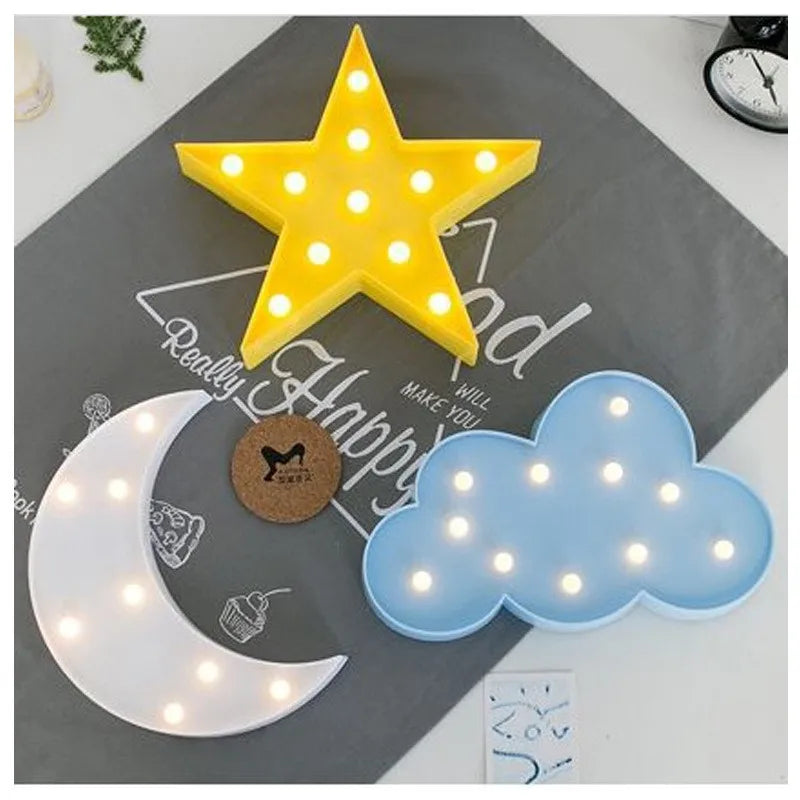 Lovely Star Cloud Moon Led 3D Night Lights Kids Bedroom Bedside Desk Light For Baby Children Room Wall Lamp Christmas Gift Toy