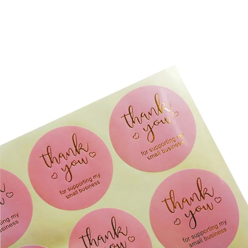 60pcs 2inch Golden Thank You Bronzing Stickers round Pink Stickers Labels Mailing Supplies Festival paper large size