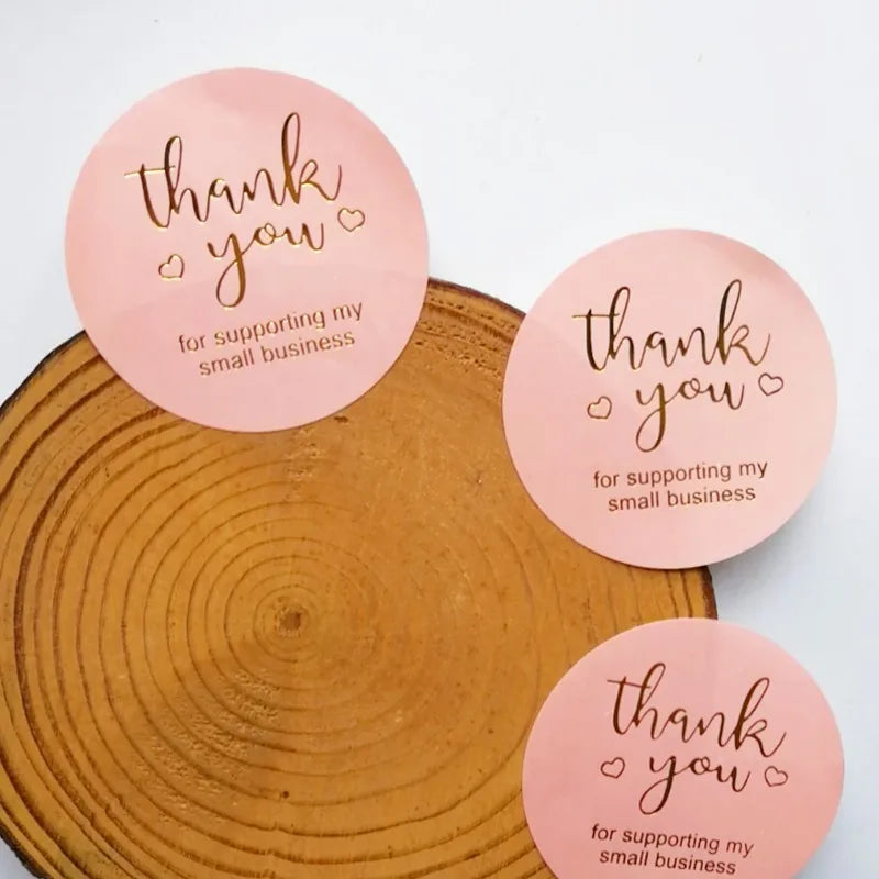 60pcs 2inch Golden Thank You Bronzing Stickers round Pink Stickers Labels Mailing Supplies Festival paper large size