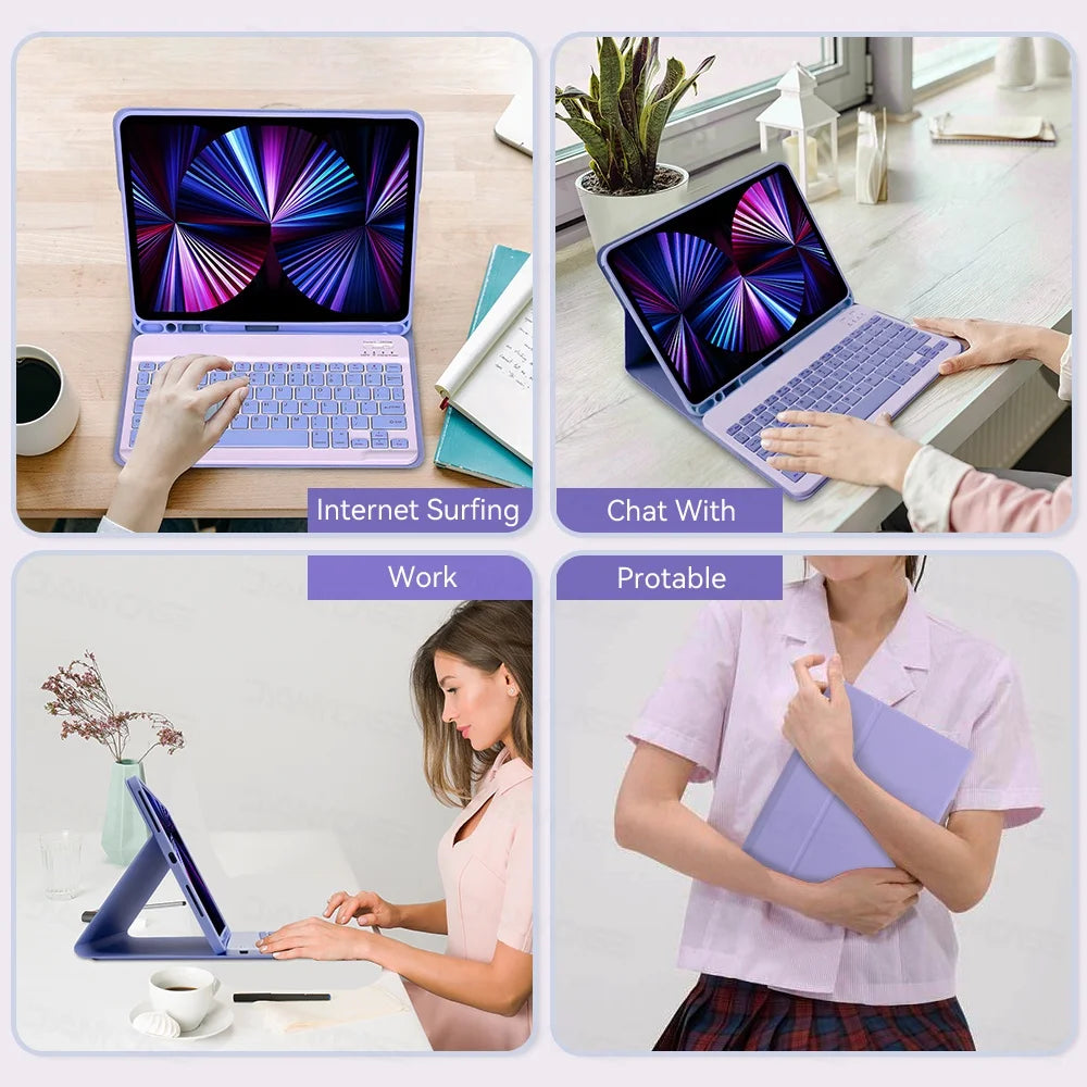 For iPad 10th 10.9in Case with Keyboard Mouse for iPad 10.2in 7/8/9th Mini 6 Air 2 3 4 5 9.7in Pro 10.5 Pro 11 Tablets Case