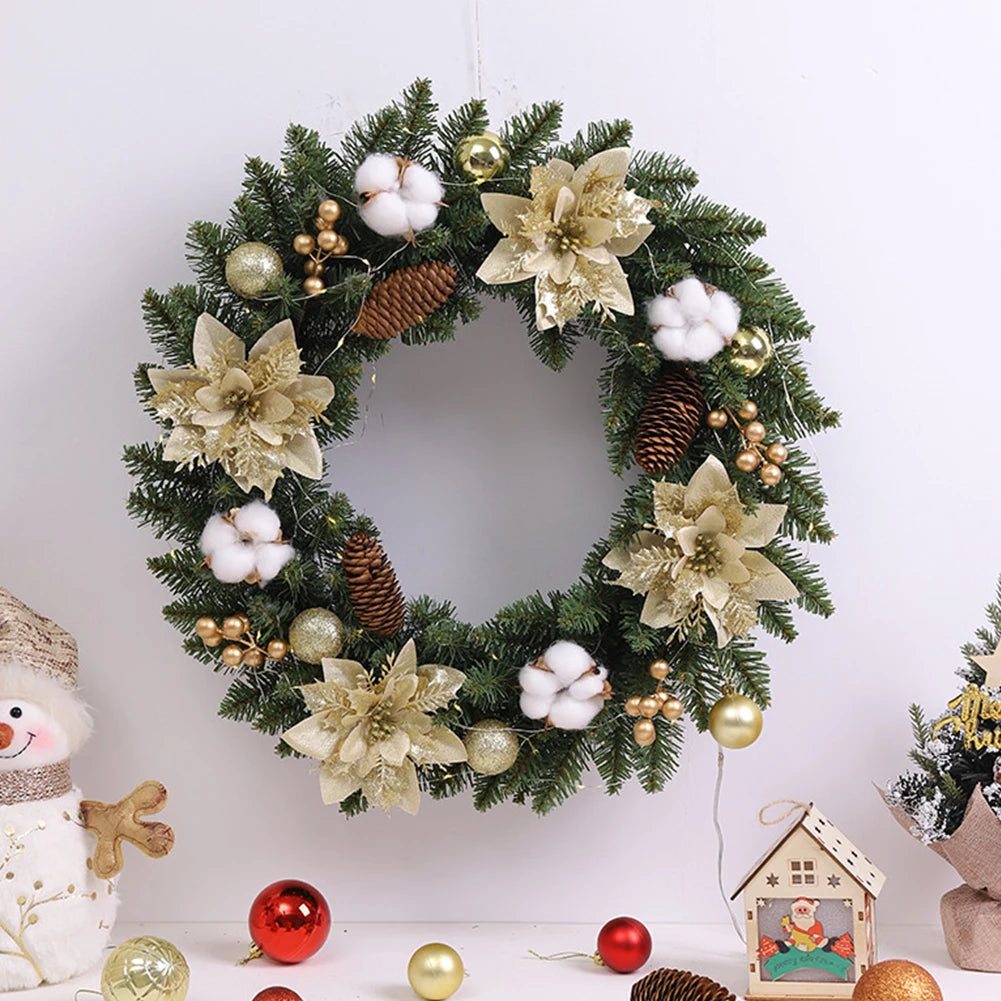 Hot 2025 New Christmas Wreath Front Door Wreath with Lights Vintage Farm Wreath With Pine Cones Fall For Thanksgiving Xmas Decor