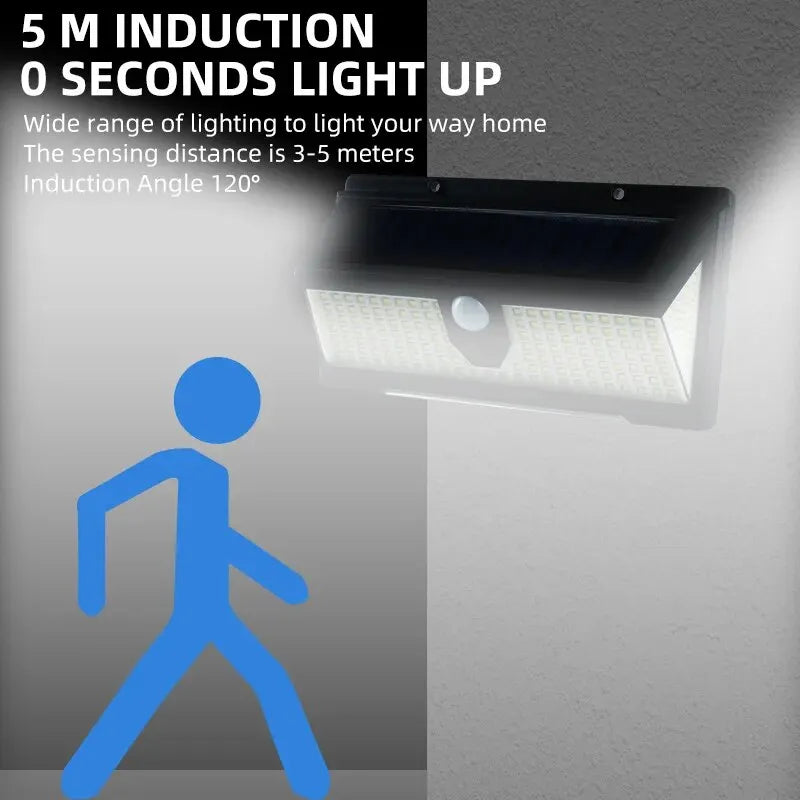 Lampe Solaire Extérieure 190 LED avec Détecteur de Mouvement – Éclairage Automatique & Sécurité