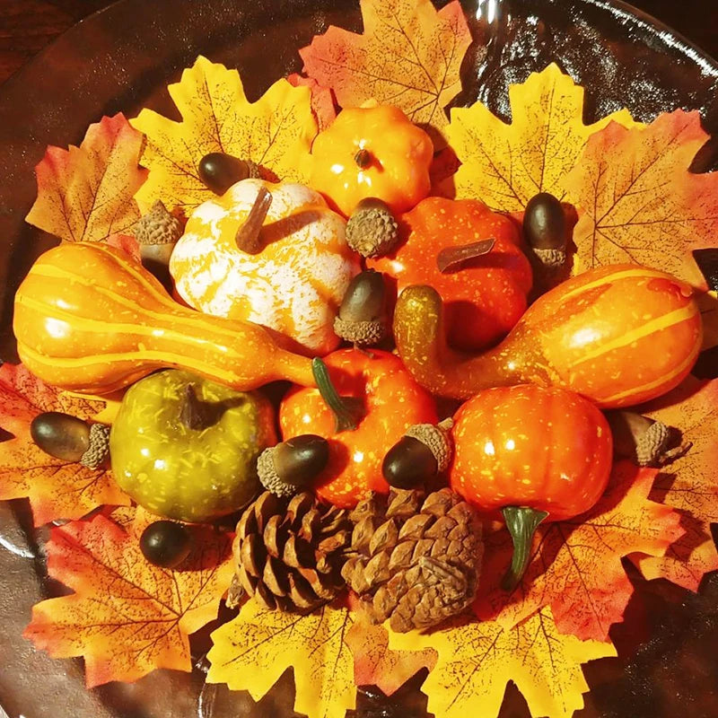 50pcs Thanksgiving Artificial Pumpkins Maple Leaf Pine Cone Ornament Autumn Wedding Home Decor DIY Crafts Halloween Decorations