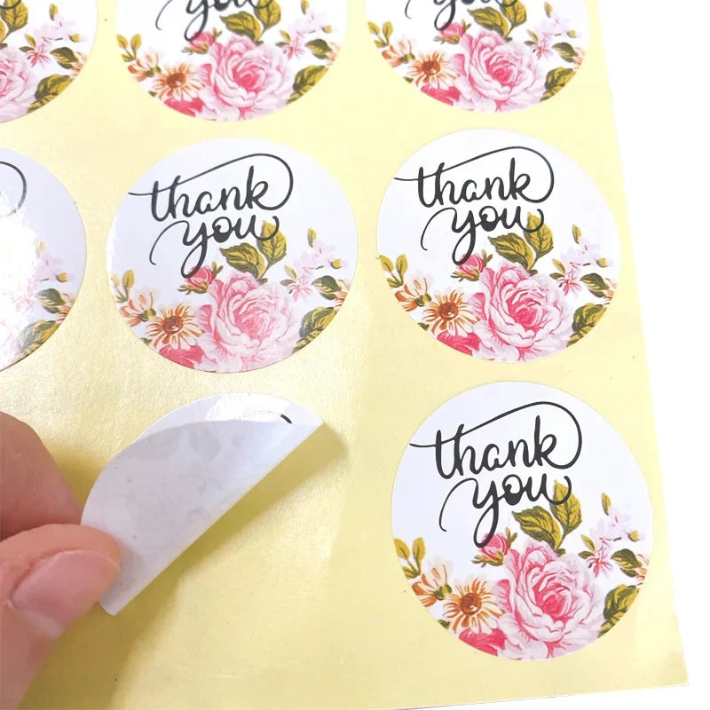 120pcs/pack Self-adhesive Thank you Creative Flower Handmade Round Stickers Cake Packaging Sealing Sticker DIY Sealing Sticker