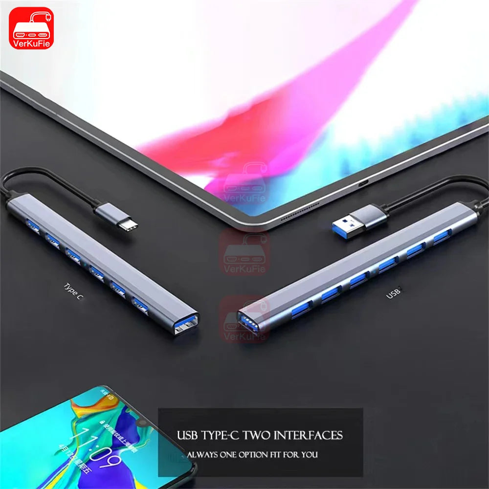 7-IN-2 USB3.0 HUB USB C HUB 5Gbps High Speed Transfer USB Splitter C- to-USB OTG Adapter for Macbook Pro Laptop Tablet