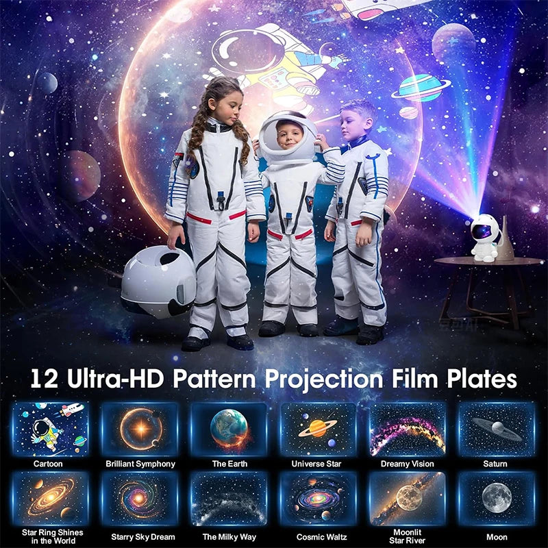 Astronaut Galaxy Projector Star Projectors with 12 Space Film 360°Rotating Magnetic Head Planetarium Suitable for Kid and Adult