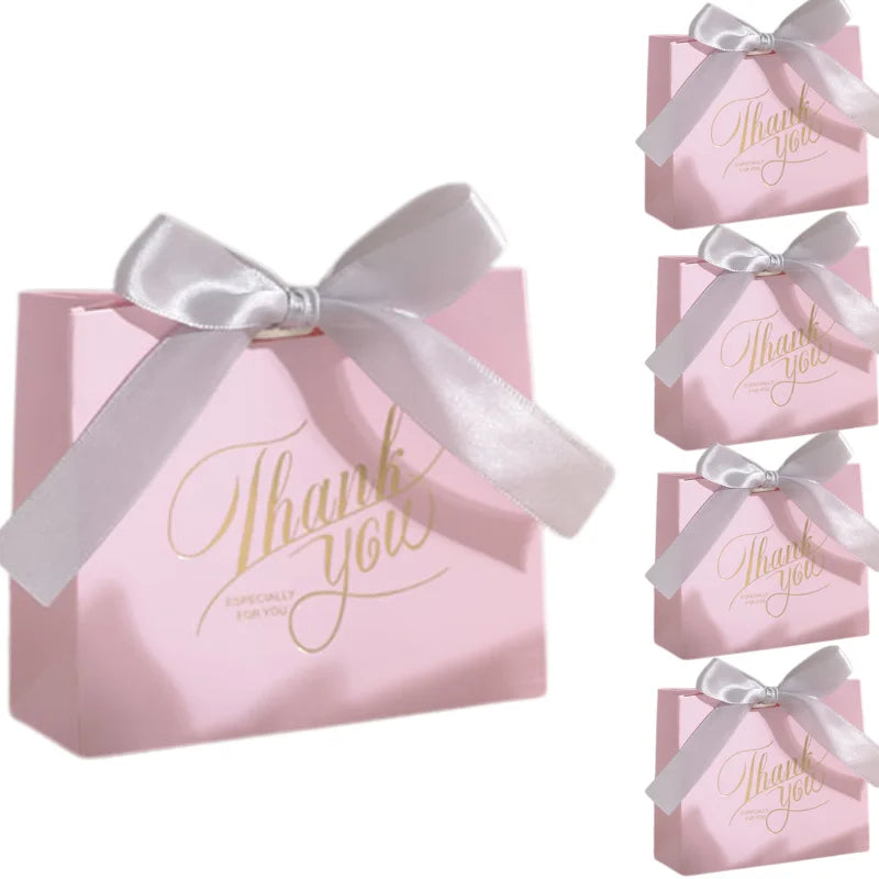 Thank You Gift Bags Ribbon Bow Pardboard Paper Tote Gift Bags with Handles Shopping Party Wedding Party Birthday Retail Bags.