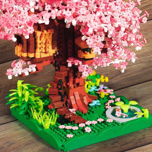 1680 Pieces of Small Pink Tree House Building Blocks Set, Suitable for Halloween/Giving Day/Christmas/Easter/Day Gifts