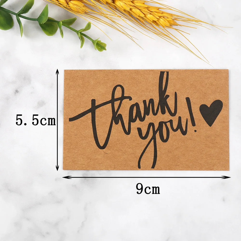 50pcs Kraft Paper Thank You Cards Kids Birthday Gift Cards Greeting Blessing DIY Craft Deocoration Postcard Thanks Gift Present
