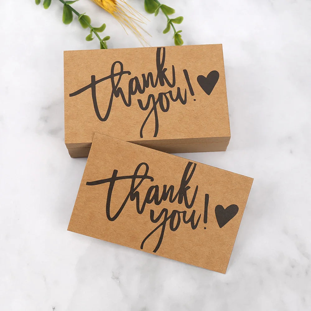 50pcs Kraft Paper Thank You Cards Kids Birthday Gift Cards Greeting Blessing DIY Craft Deocoration Postcard Thanks Gift Present