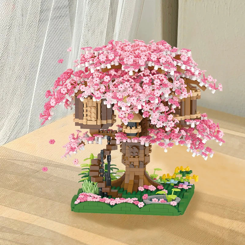 1680 Pieces of Small Pink Tree House Building Blocks Set, Suitable for Halloween/Giving Day/Christmas/Easter/Day Gifts