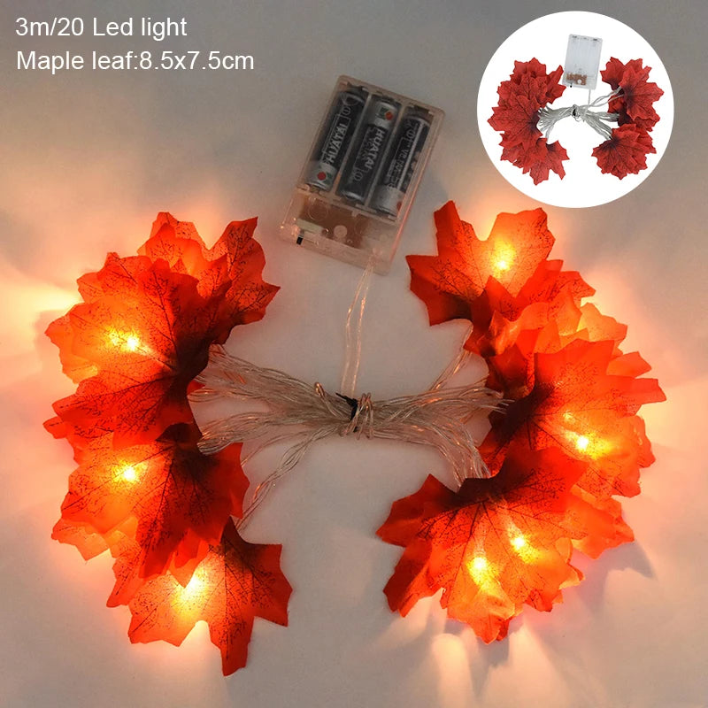 3M 20LED Artificial Maple Leaves LED String Light Fairy Garland Halloween Party Christmas Decoration for Home Thanksgiving Gift