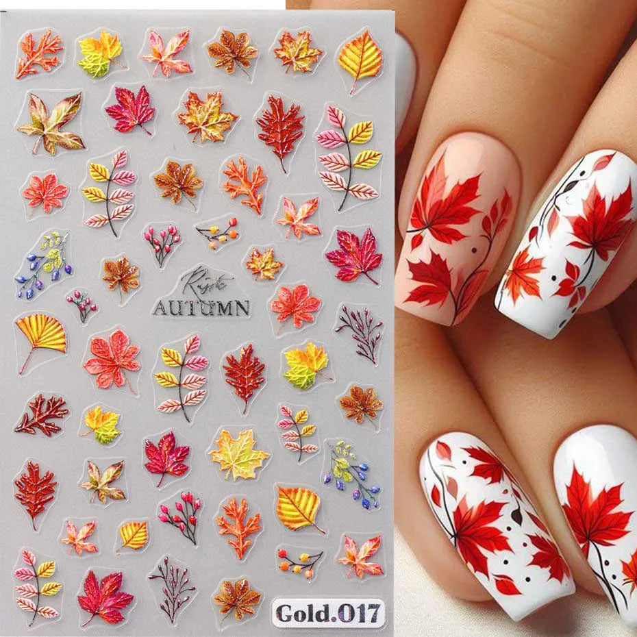Maple Leaf Pumpkin Squirrel 3D Nail Art Stickers Thanksgiving Fall Birds Berry Fruits Self-Adhesive Decals Nail Art Supplies