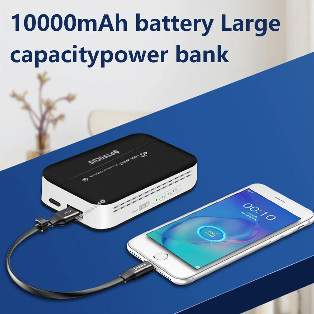 OPTFOCUS 4G 300Mbps WIFI Router 10000mAh WiFi6 Pocket Hotspot Portable Mobile Modem MIFI Outdoor LTE Router With Sim Card Slot