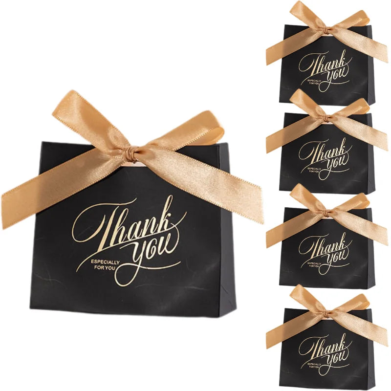 Thank You Gift Bags Ribbon Bow Pardboard Paper Tote Gift Bags with Handles Shopping Party Wedding Party Birthday Retail Bags.