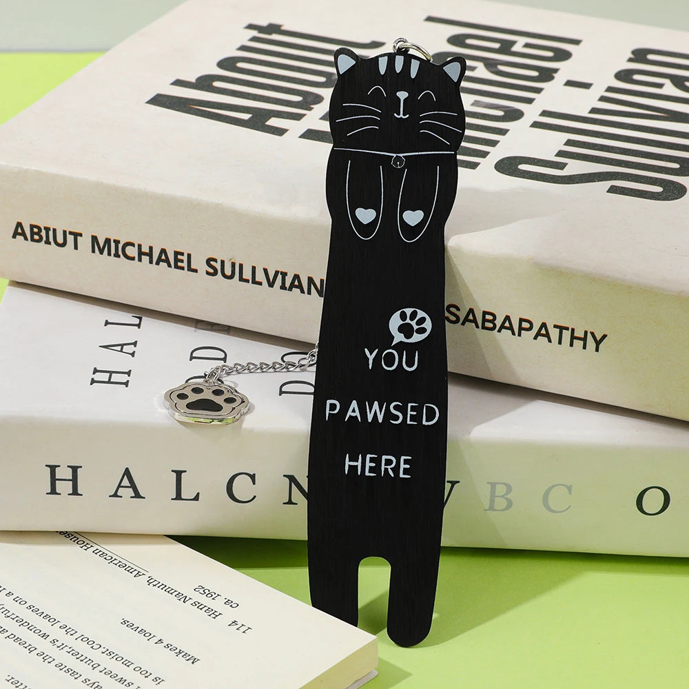 Cute black and white cat metal bookmark for sale - You Pawsed Here, a fun bookmark pendant for Thanksgiving and birthdays.
