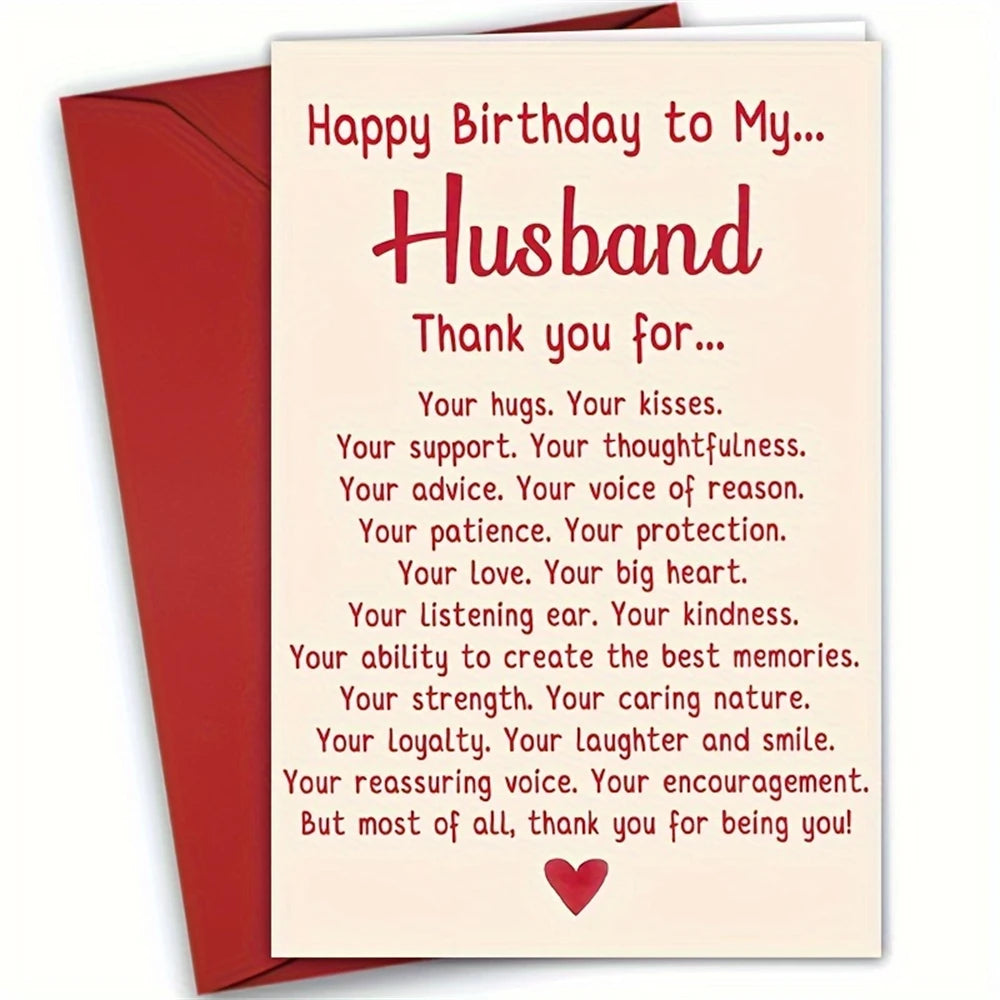 1pc romantic birthday card gift for my husband, a unique husband's birthday greeting card from my wife. Thank you for the husban