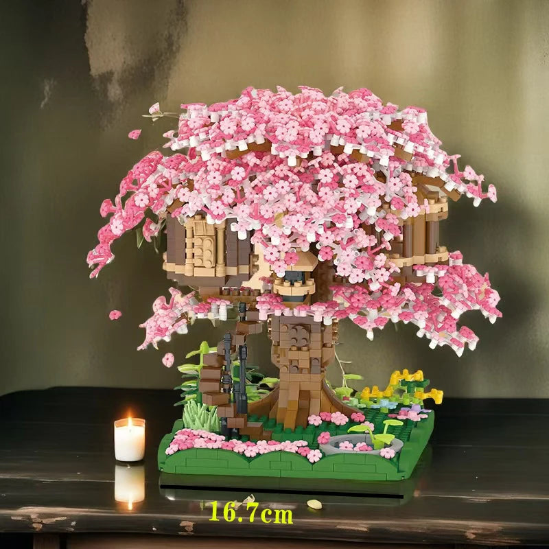 1680 Pieces of Small Pink Tree House Building Blocks Set, Suitable for Halloween/Giving Day/Christmas/Easter/Day Gifts