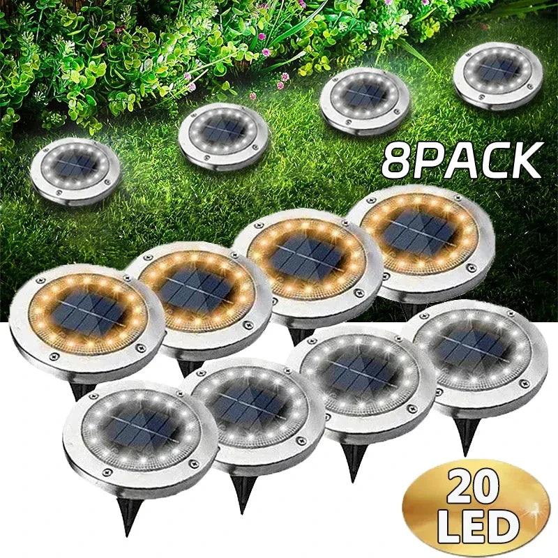8/20LED Led Lamp Garden Decor Solar Power Disk Light Outdoor Garden Solar Underground Light Deck Light Spotlight Buried Solar