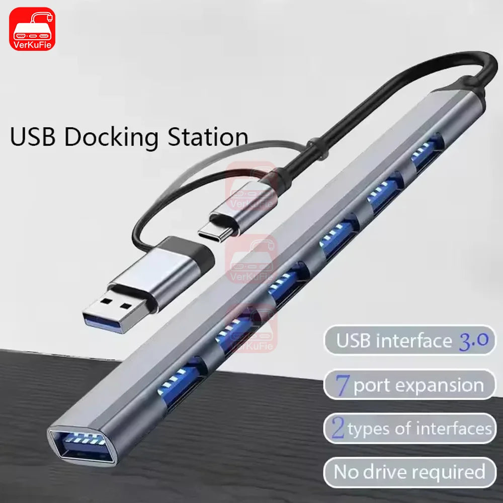 7-IN-2 USB3.0 HUB USB C HUB 5Gbps High Speed Transfer USB Splitter C- to-USB OTG Adapter for Macbook Pro Laptop Tablet