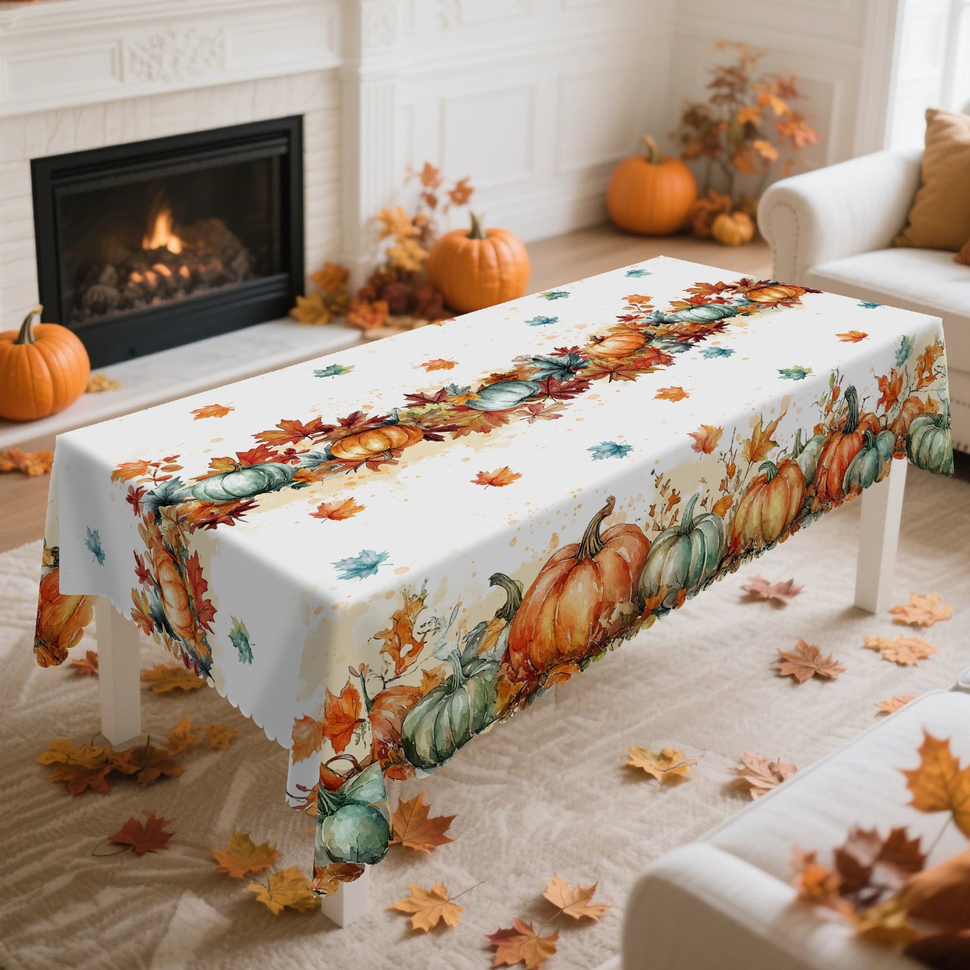 1 Piece of Autumn Thanksgiving Themed Tablecloth, Round/Rectangular Tablecloth with Pumpkin/Maple Leaf Pattern, Suitable for Autumn Holiday Parties, Family Gatherings, Gifts, Thanksgiving Table Decorations, Garden Courtyard T