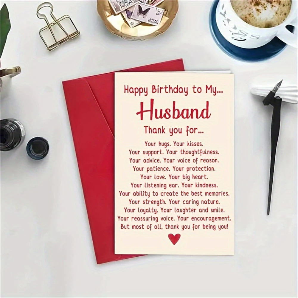 1pc romantic birthday card gift for my husband, a unique husband's birthday greeting card from my wife. Thank you for the husban