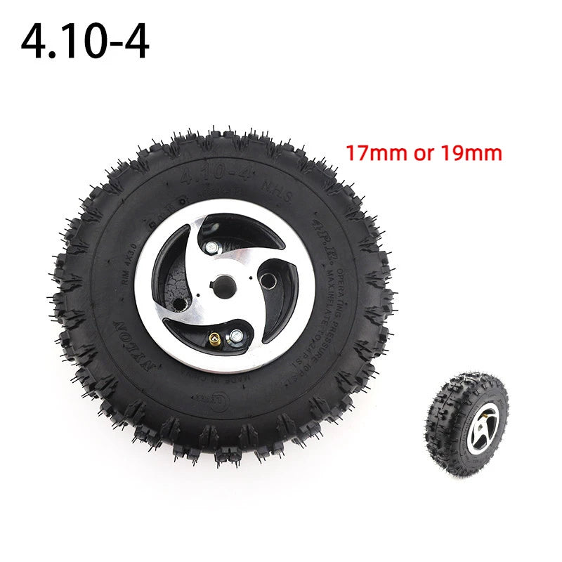 4.10-4 pneumatic wheels for 49cc mini quad bike scooter inner and outer tubes with alloy