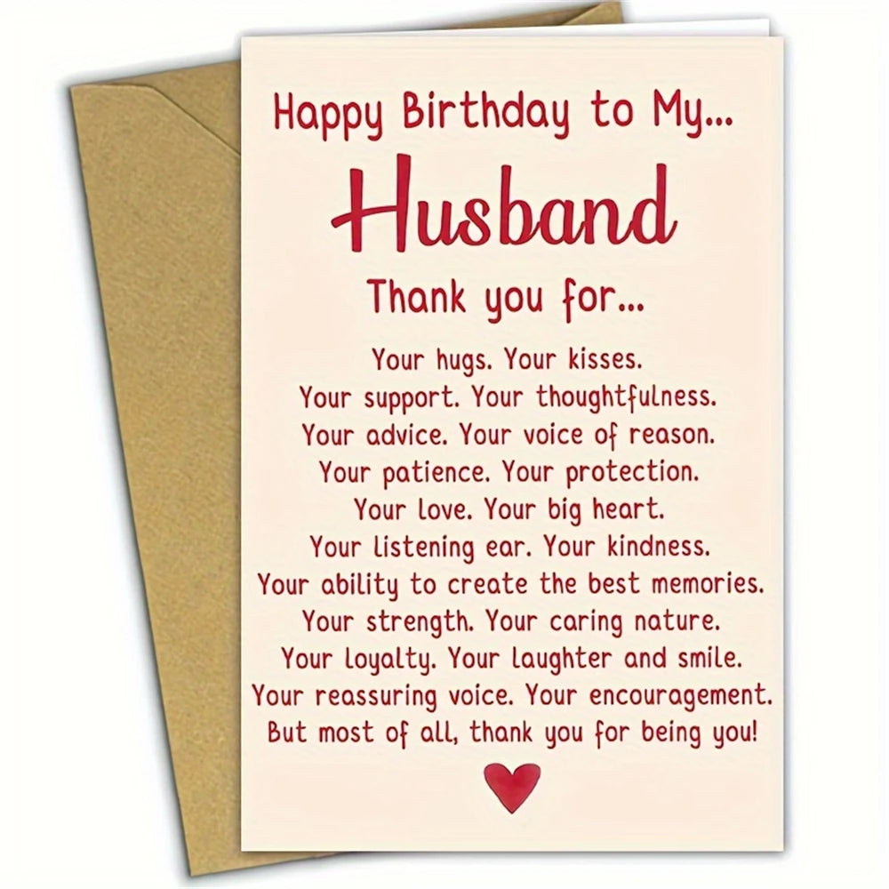 1pc romantic birthday card gift for my husband, a unique husband's birthday greeting card from my wife. Thank you for the husban