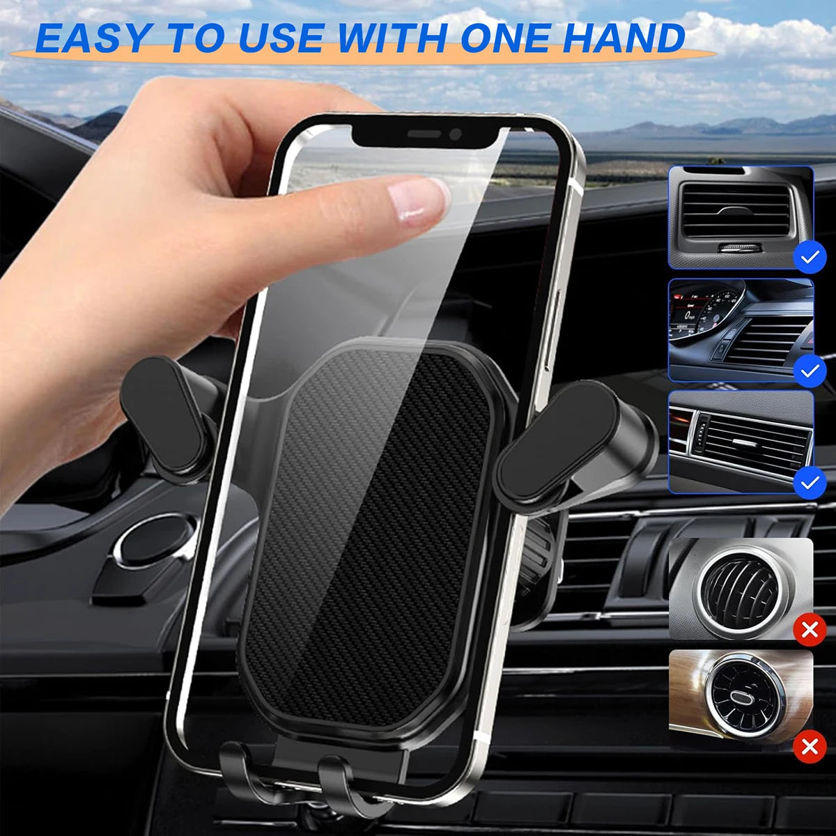 Car Phone Holder, Vent Adjustable Car Phone Holder, Firm Grip and Anti-Slip Phone Navigation Holder for most cell phon