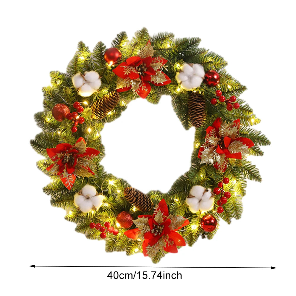 Hot 2025 New Christmas Wreath Front Door Wreath with Lights Vintage Farm Wreath With Pine Cones Fall For Thanksgiving Xmas Decor