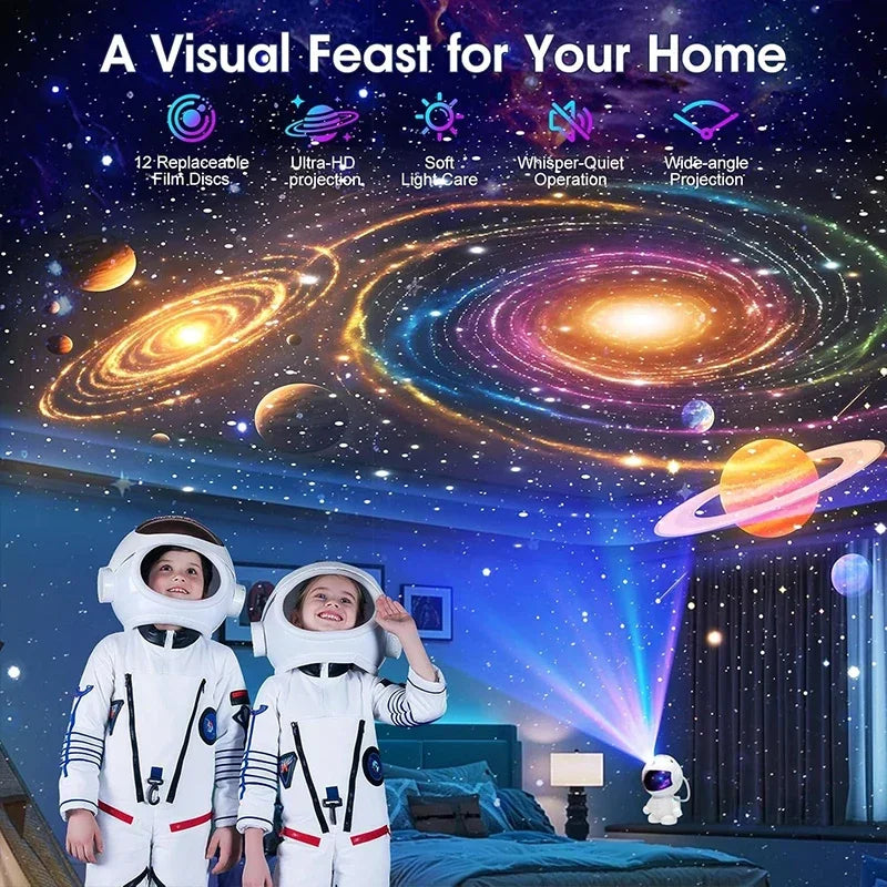 Astronaut Galaxy Projector Star Projectors with 12 Space Film 360°Rotating Magnetic Head Planetarium Suitable for Kid and Adult