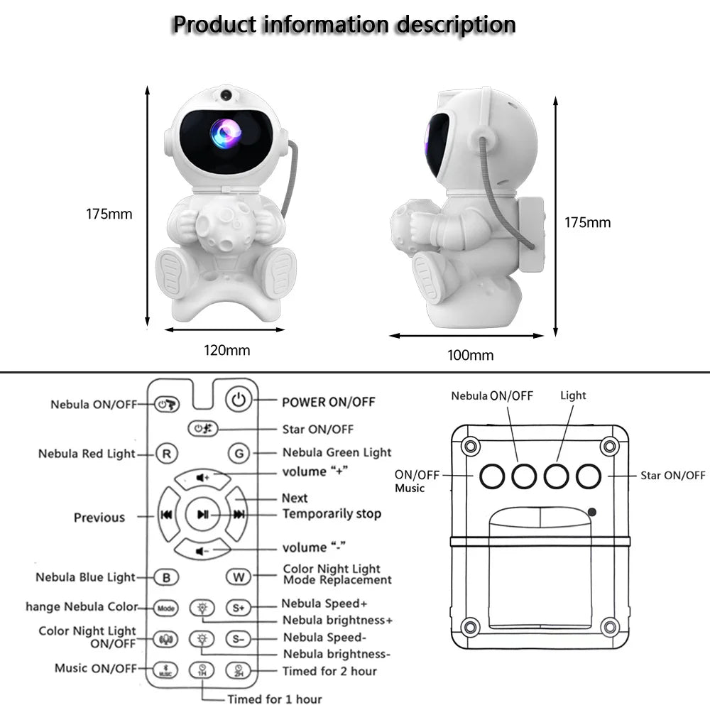 Astronaut LED Star Projector Night Light Galaxy Projectors Bluetooth Speaker for Bedroom Room Decor Kids Gift Starry Sky Lamp