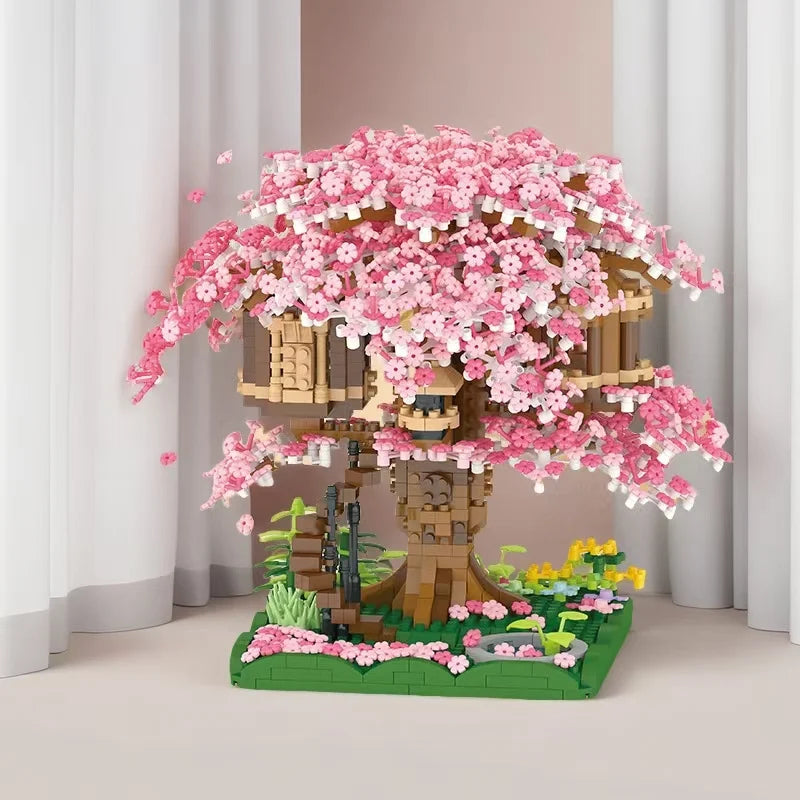 1680 Pieces of Small Pink Tree House Building Blocks Set, Suitable for Halloween/Giving Day/Christmas/Easter/Day Gifts