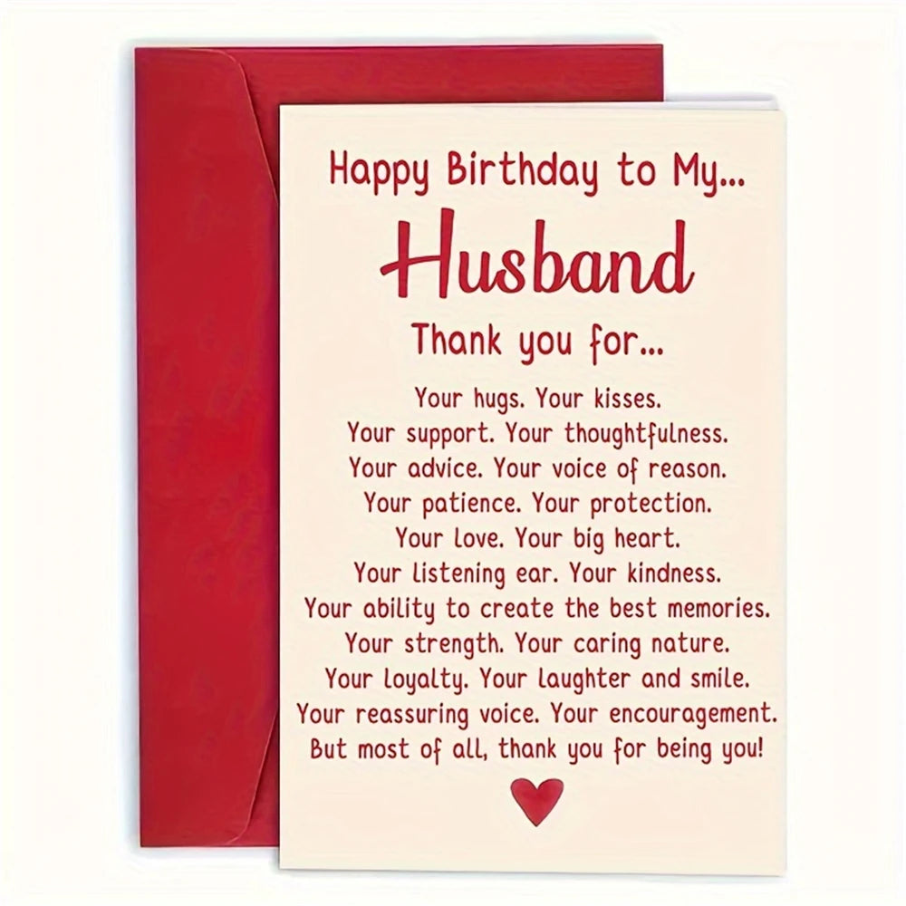 1pc romantic birthday card gift for my husband, a unique husband's birthday greeting card from my wife. Thank you for the husban