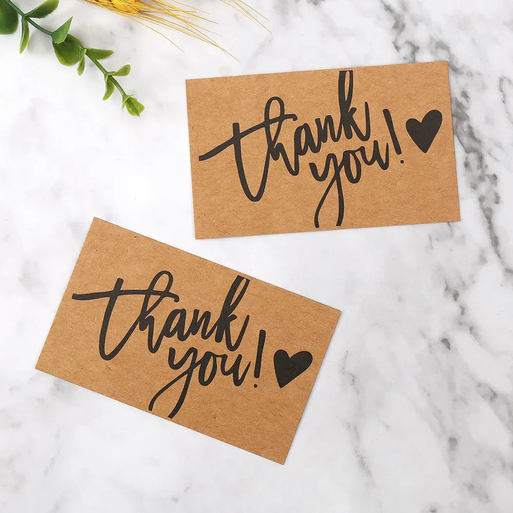 50pcs Kraft Paper Thank You Cards Kids Birthday Gift Cards Greeting Blessing DIY Craft Deocoration Postcard Thanks Gift Present