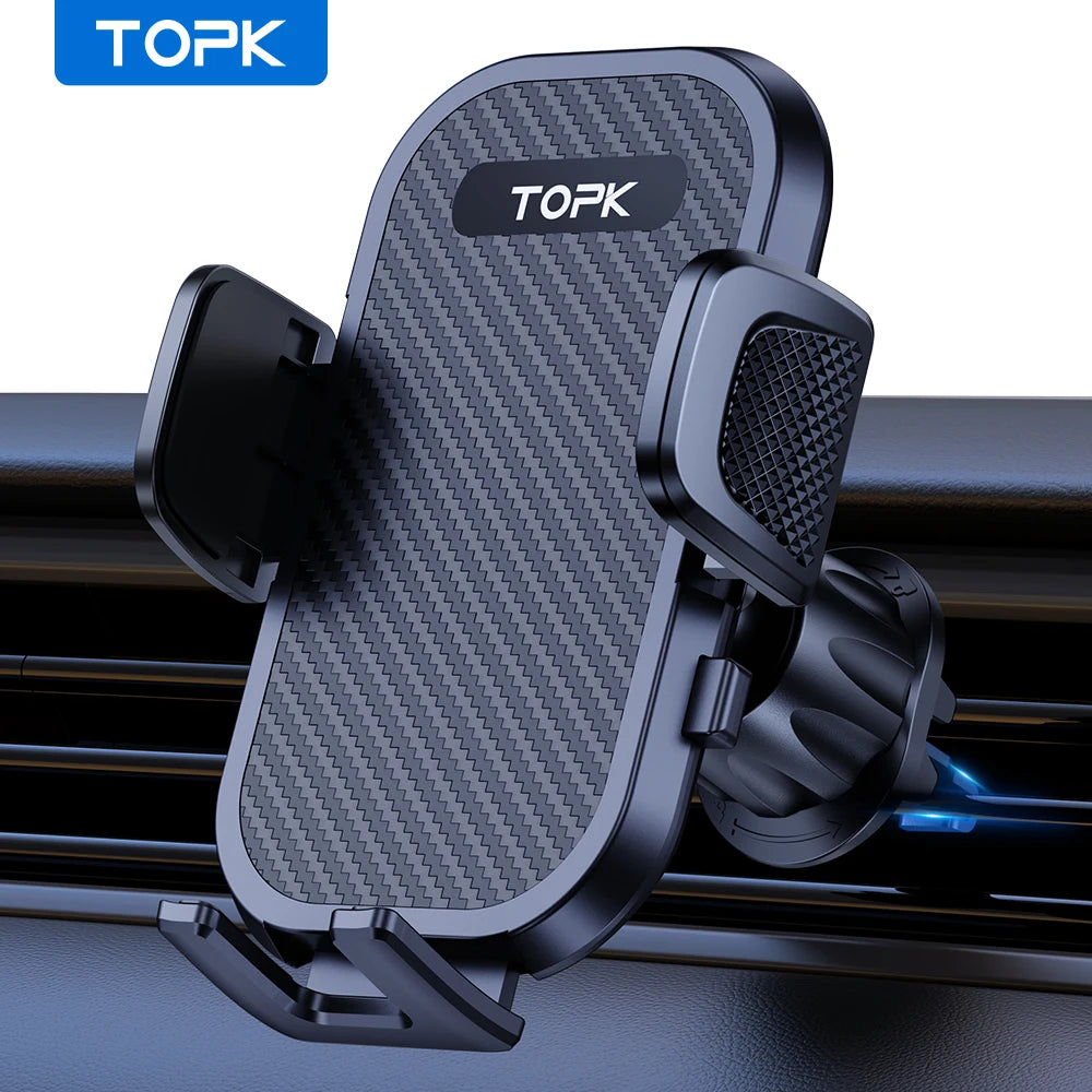 TOPK Car Phone Holder Mount Air Vent Cell Phone Holder for Car Hands Free Easy Clamp Cradle in Vehicle Fit All 4" to 7" Phone