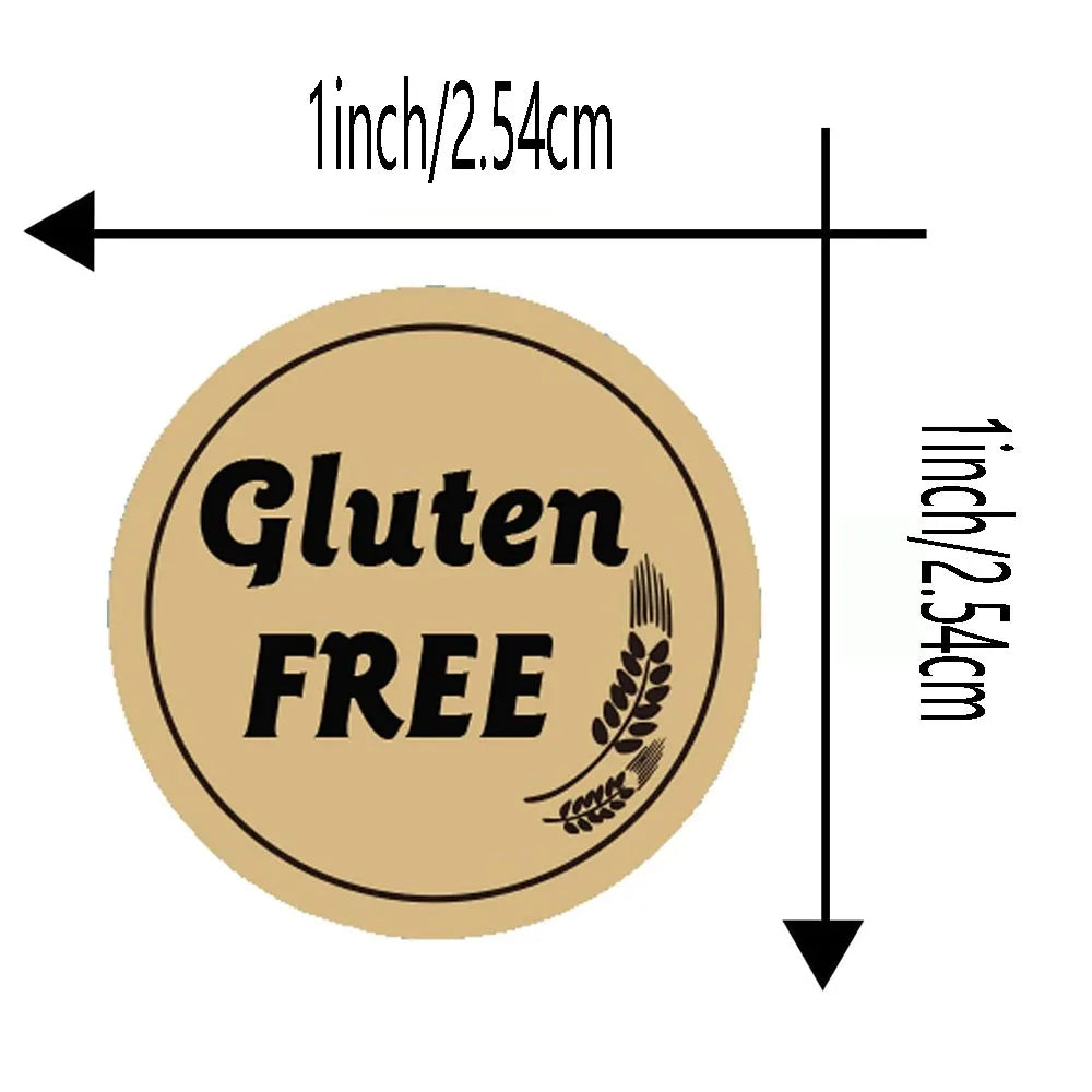 1inch Gluten Free Brown Kraft Stickers Gluten Food Rotating Label Stickers for Gluten Free Food Retail Package 500pcs