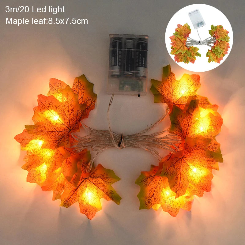 3M 20LED Artificial Maple Leaves LED String Light Fairy Garland Halloween Party Christmas Decoration for Home Thanksgiving Gift
