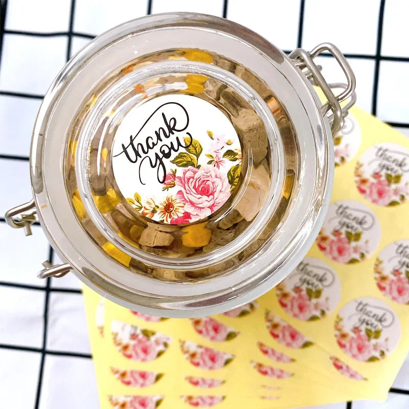 120pcs/pack Self-adhesive Thank you Creative Flower Handmade Round Stickers Cake Packaging Sealing Sticker DIY Sealing Sticker