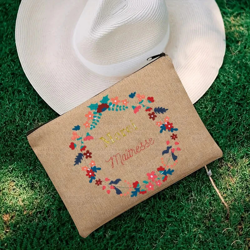 Thank You Mistress French Cosmetic Bag with Zipper Travel Necessity Skincare Linen Storage Student Pencil Case Gift for Teacher