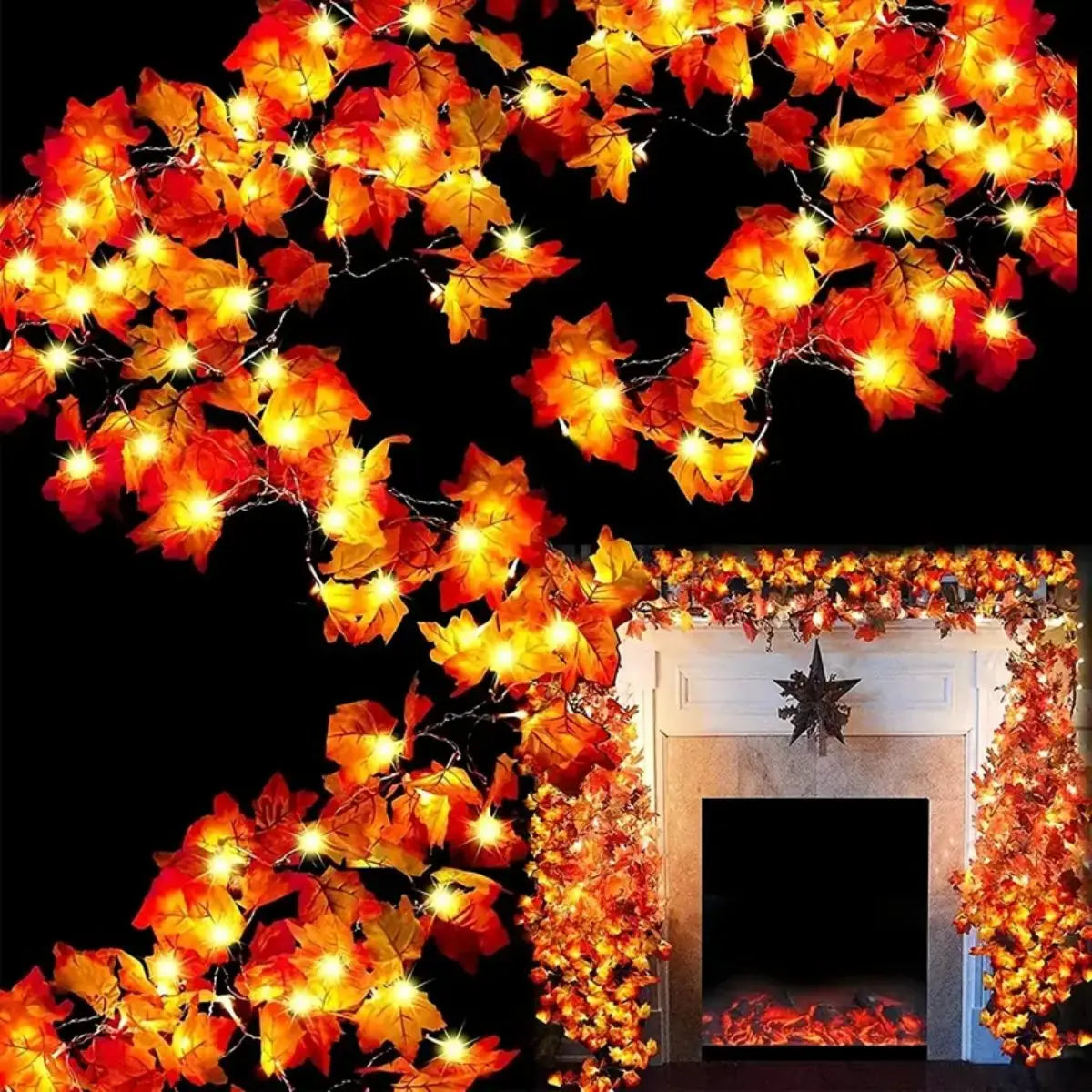 1PC 10/20/30/40 LED Double Maple Leaf Light String Battery Powered For Home Holiday Arrangement Scene Thanksgiving Fall Decor