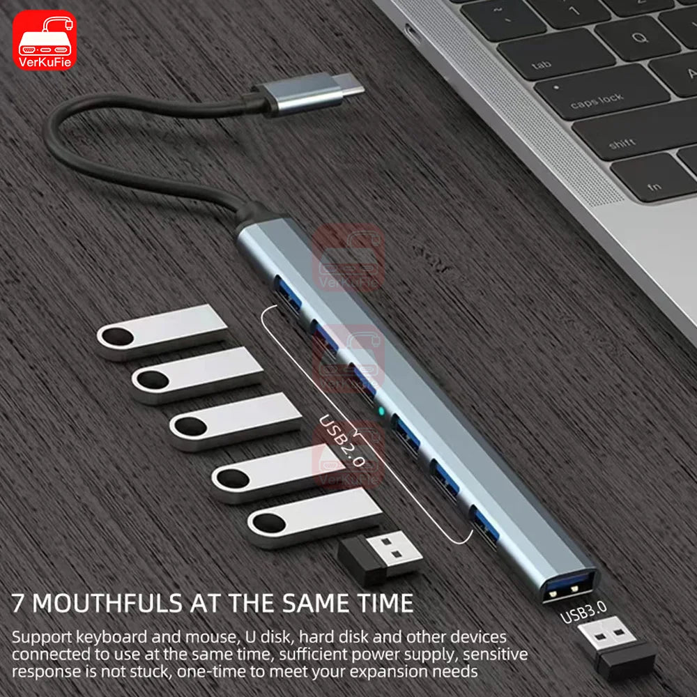 7-IN-2 USB3.0 HUB USB C HUB 5Gbps High Speed Transfer USB Splitter C- to-USB OTG Adapter for Macbook Pro Laptop Tablet