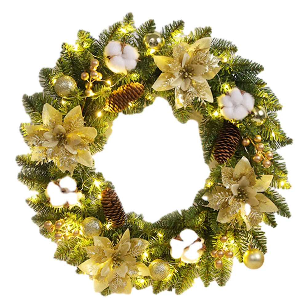 Hot 2025 New Christmas Wreath Front Door Wreath with Lights Vintage Farm Wreath With Pine Cones Fall For Thanksgiving Xmas Decor