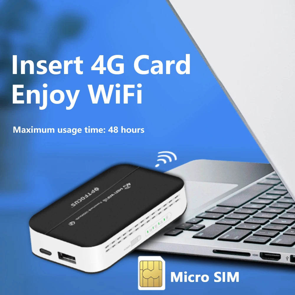 OPTFOCUS 4G 300Mbps WIFI Router 10000mAh WiFi6 Pocket Hotspot Portable Mobile Modem MIFI Outdoor LTE Router With Sim Card Slot