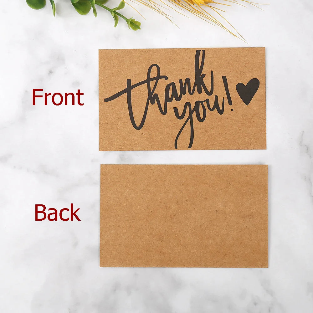 50pcs Kraft Paper Thank You Cards Kids Birthday Gift Cards Greeting Blessing DIY Craft Deocoration Postcard Thanks Gift Present