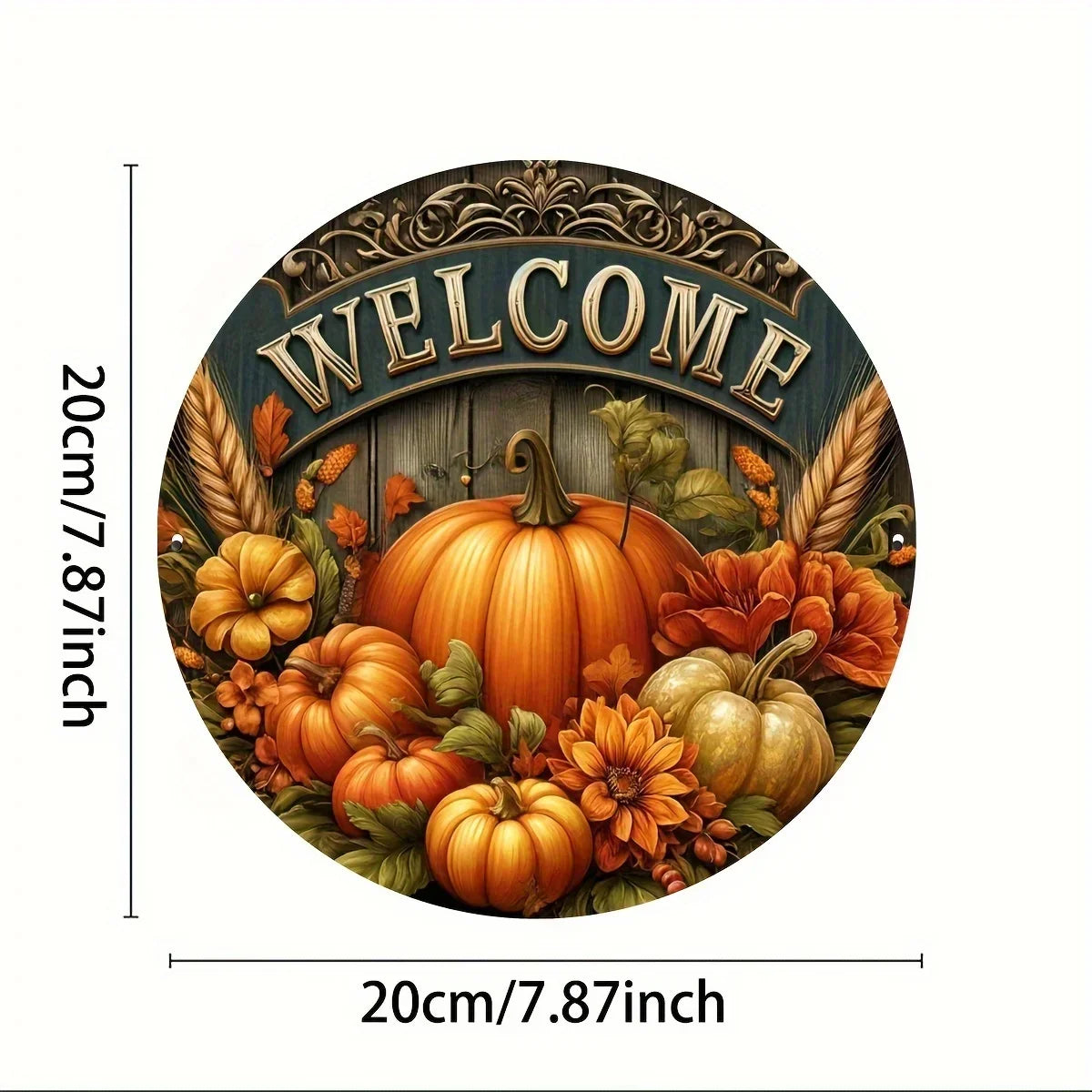 Charming 8" Round Metal Welcome Sign: Ideal for Fall, Thanksgiving, and Harvest Festival Decor – Perfect for Home or Cafe
